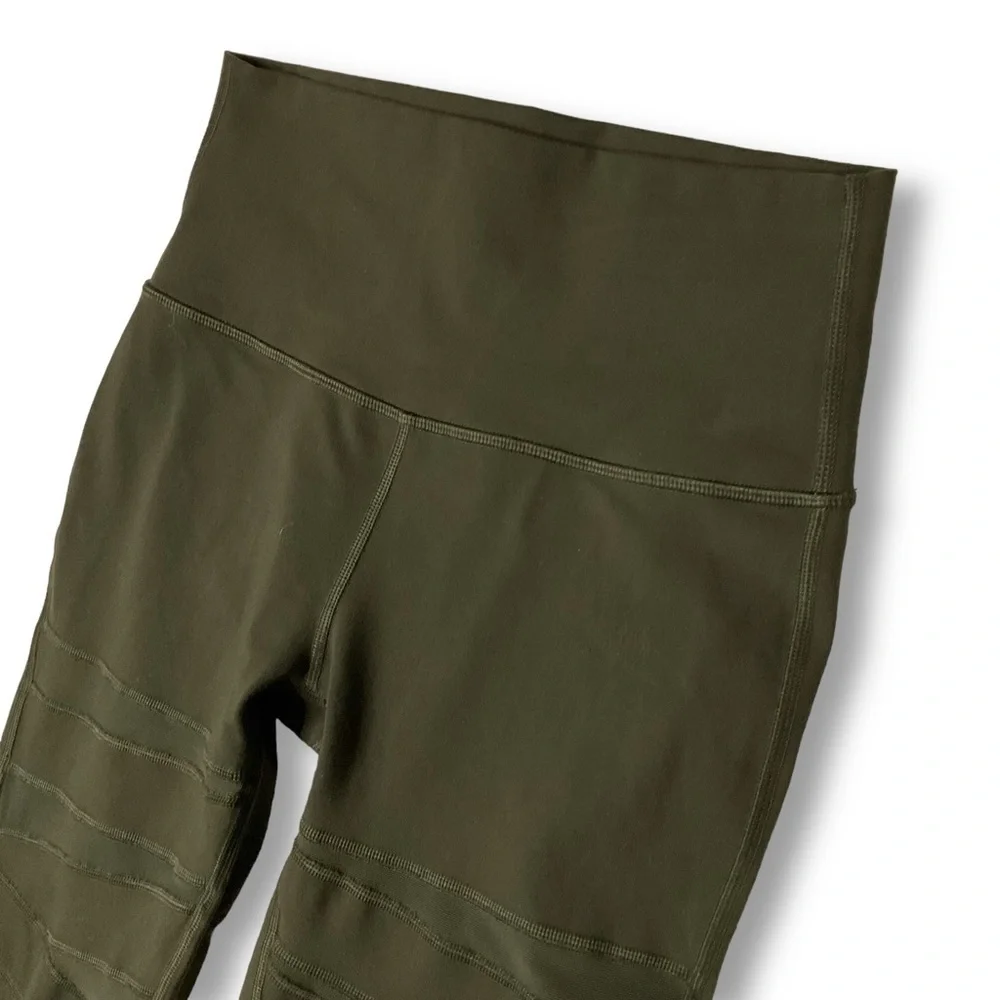 Lululemon High Times Leggings Crop Tech Mesh Tights Olive Green Sz 6    88